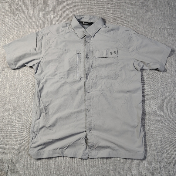 Under Armour Motivate Coach Woven Shirt Mens Size Large Gray Short Sleeve Button - Picture 1 of 11